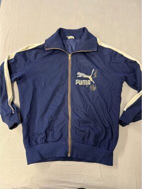 Vintage 70s Puma Track Jacket Navy Blue - Smoked Out Logo -L